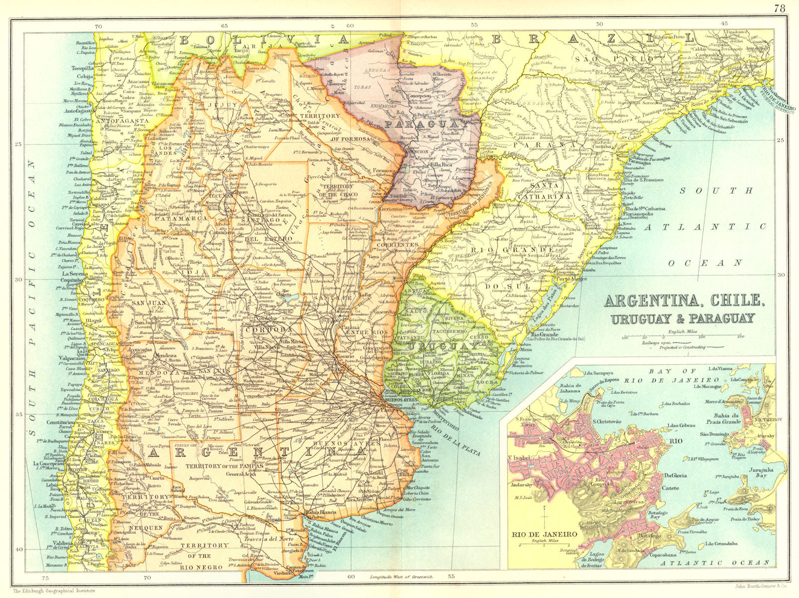 SOUTH AMERICA.Brazil Argentina Chile Uruguay Paraguay; Rio de Janeiro 1909 map